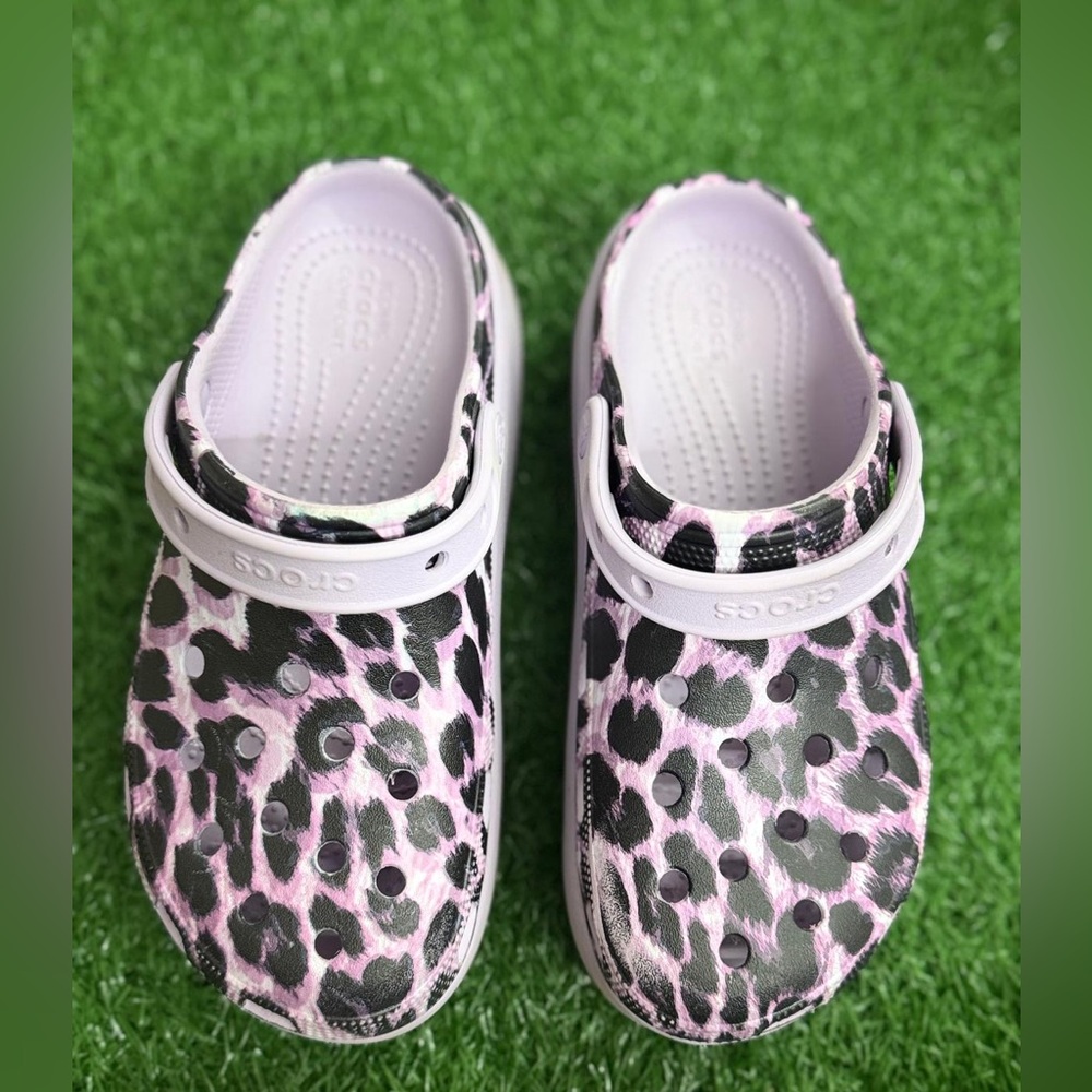 Crocs Women’s Pink and Black Mid Platform Clogs Size 6